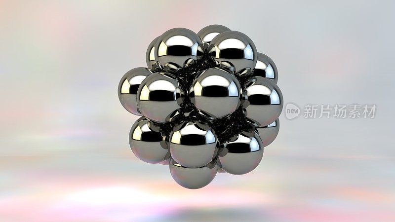 抽象的三维金属分子或原子。现实球体背景特写。背景是金属球，气泡。珠宝覆盖的概念。3 d渲染。用于设计的装饰元素。